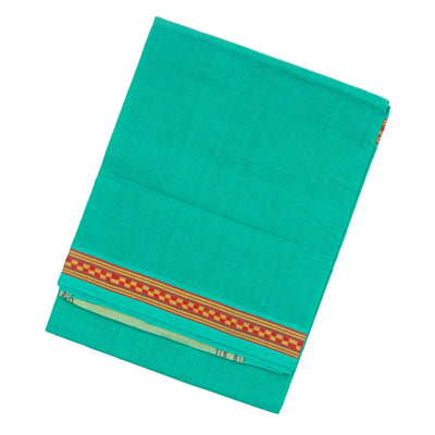 Turquoise Handloom Venkatagiri Cotton Saree With Checked Border