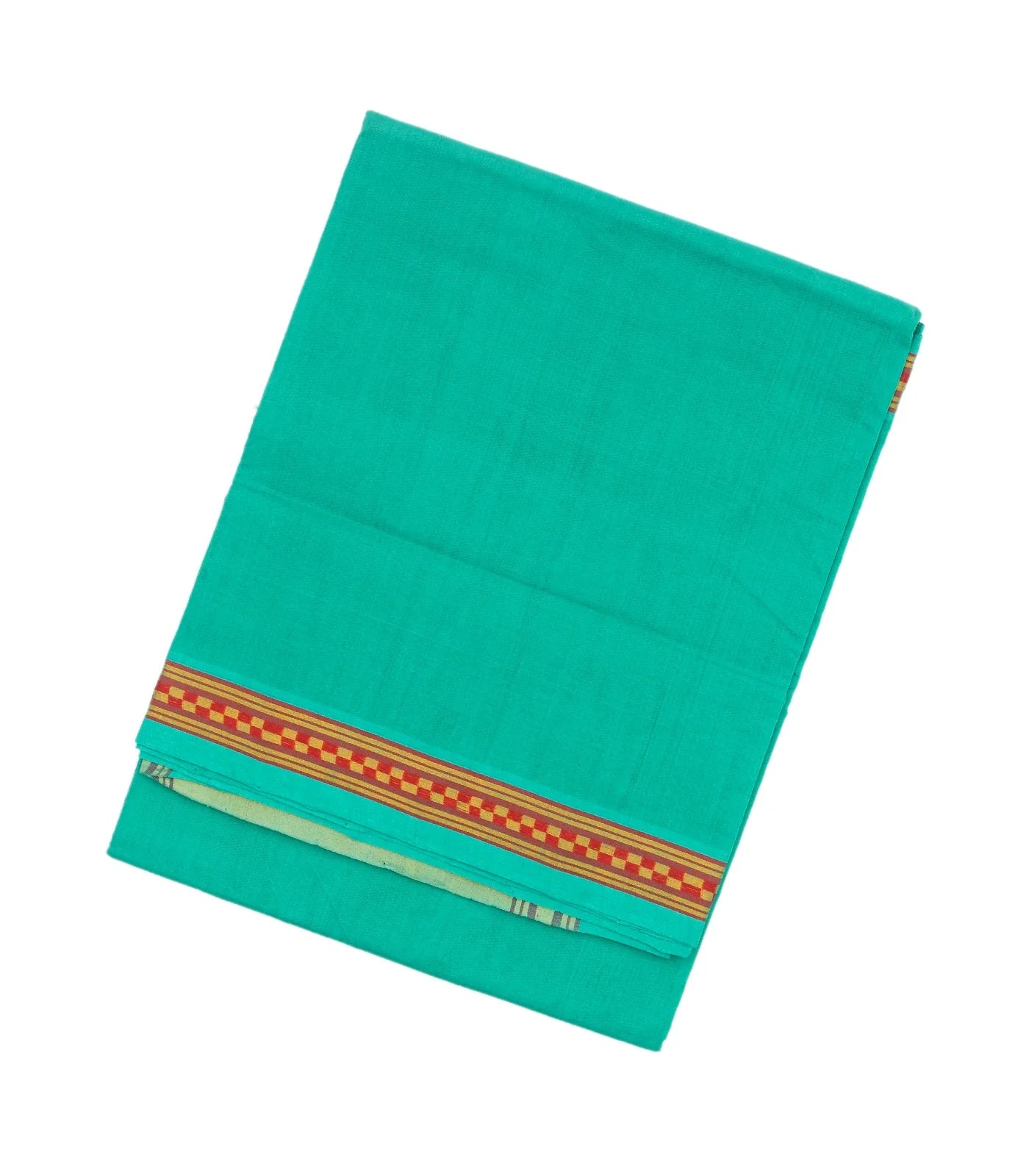 Turquoise Handloom Venkatagiri Cotton Saree With Checked Border