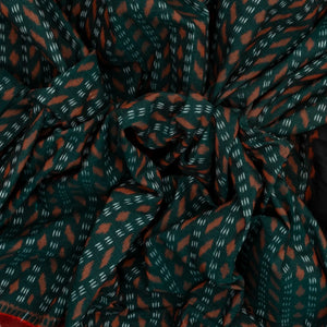 Teal Handloom Orissa Cotton Saree With Tie & Dye Stripes