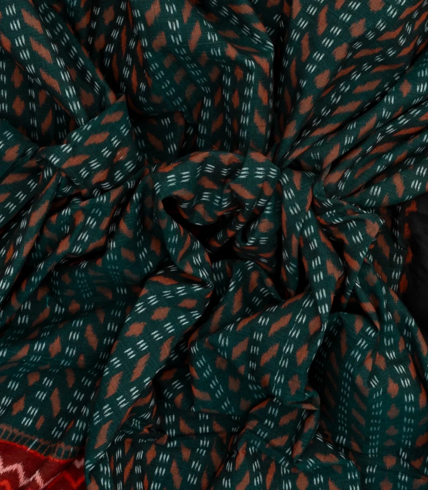 Teal Handloom Orissa Cotton Saree With Tie & Dye Stripes