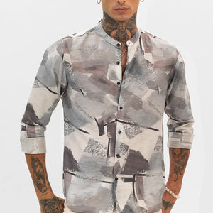 Light Grey Abstract Mandarin Shirt