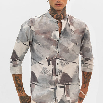 Light Grey Abstract Mandarin Shirt