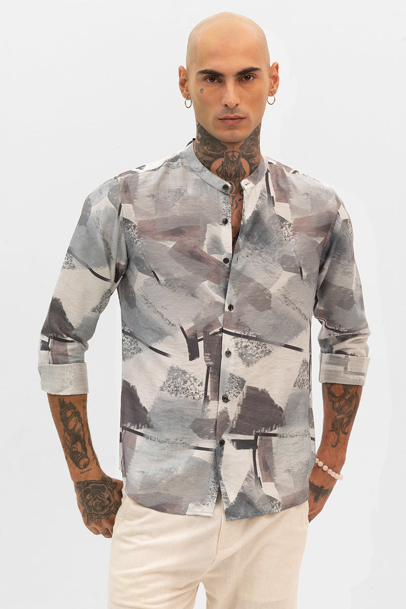 Light Grey Abstract Mandarin Shirt