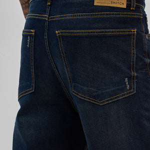 Navy Distressed Slim Fit Jeans