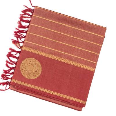 Peach Handloom Silk Cotton Saree With Zari Stripes
