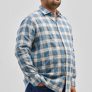 Blue Checks Linen Blend Shirt