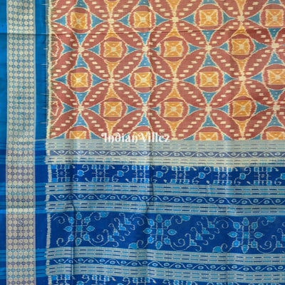 Caramel Brown Pure Sambalpuri Ikat Silk Pastel Saree