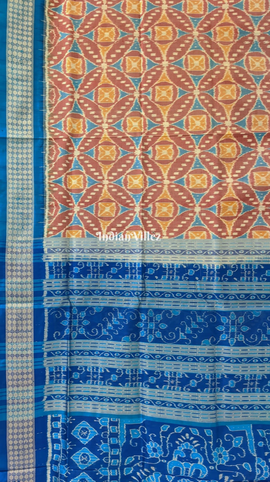 Caramel Brown Pure Sambalpuri Ikat Silk Pastel Saree