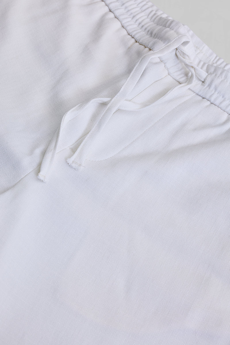 White Self-Design Slim Fit Trousers