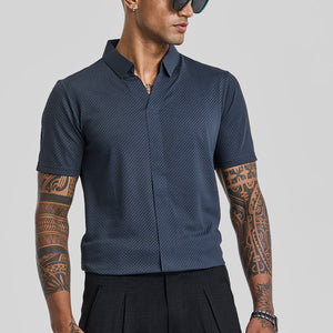 Greyish Blue Textured Polo T-Shirt