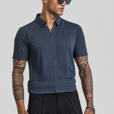Greyish Blue Textured Polo T-Shirt