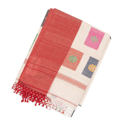 Off White Handloom Bengal Cotton Saree With Contrast Border