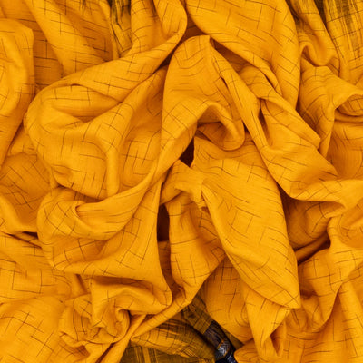 Yellow Handwoven Orissa Cotton Saree With Checks & Contrast Border