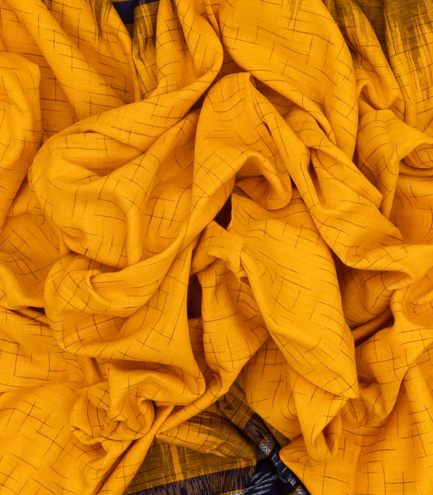Yellow Handwoven Orissa Cotton Saree With Checks & Contrast Border