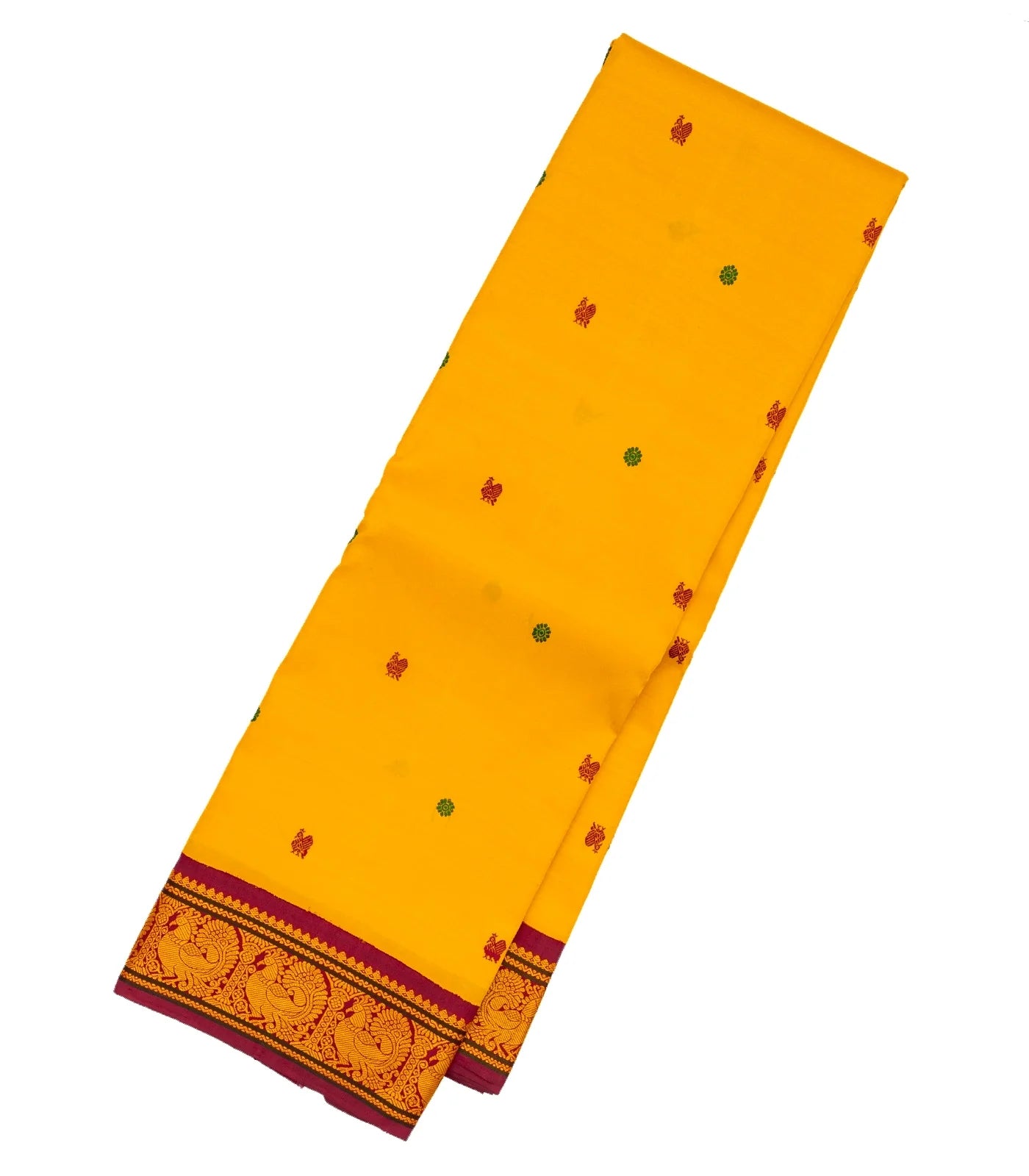 Mango Yellow Handloom Kanchipuram Korvai Silk Saree With Annam Chakaram Buttas