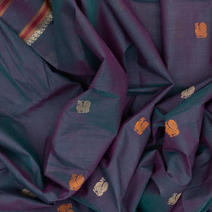 Grey Handloom Kanchi Cotton Saree With Annam Buttas