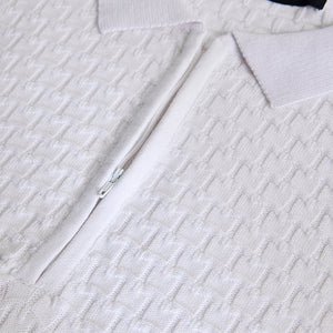 White Zipper Knitted Polo T-Shirt