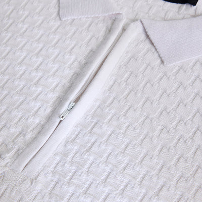 White Zipper Knitted Polo T-Shirt