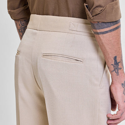 Beige Slim Fit Stretch Trousers