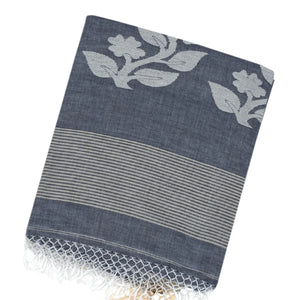Grey Handloom Bengal Cotton Saree With Floral Buttas