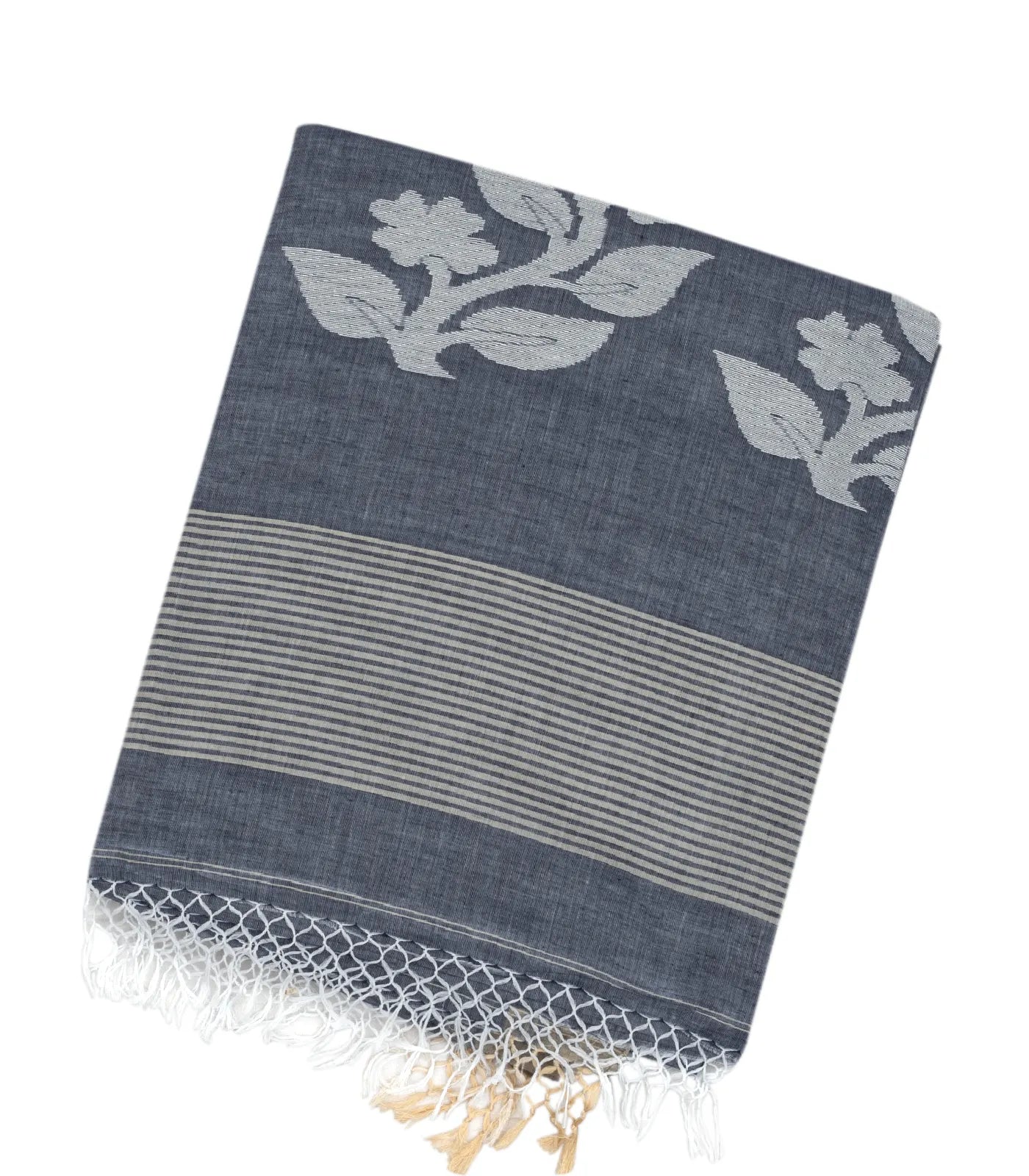 Grey Handloom Bengal Cotton Saree With Floral Buttas