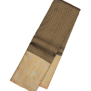 Dark Grey  Handloom Kanchipuram Silk Saree With Floral Motifs