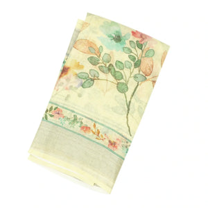 Light Yellow Handloom Linen Saree With Printed Floral Motifs