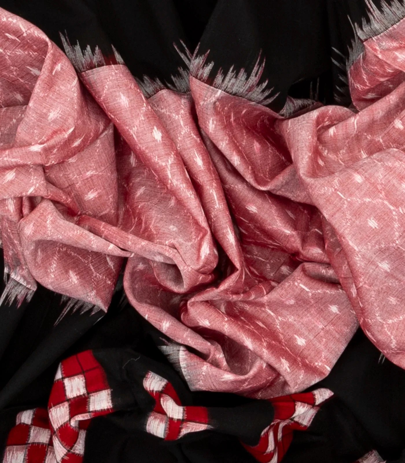 Black Orissa Cotton Saree With Tie & Dye And Square Motifs