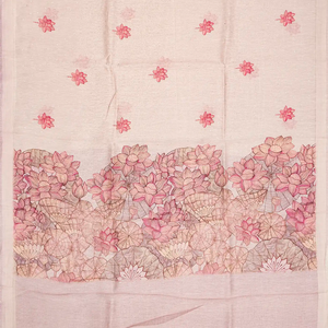 Baby Pink Handwoven Linen Saree With Floral Print