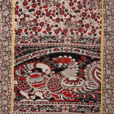 Off White Woven Kalamkari Printed Cotton Saree