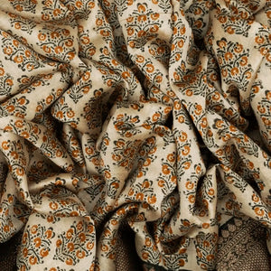 Taupe Woven Chanderi Printed Cotton Saree With Contrast Border