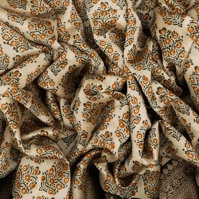 Taupe Woven Chanderi Printed Cotton Saree With Contrast Border