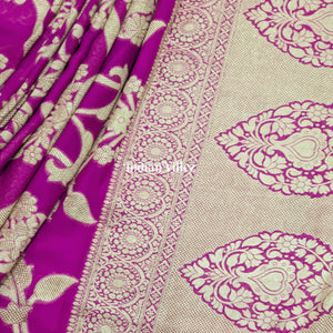 Purple Flower Theme Banarasi  Khaddi Georgette Saree