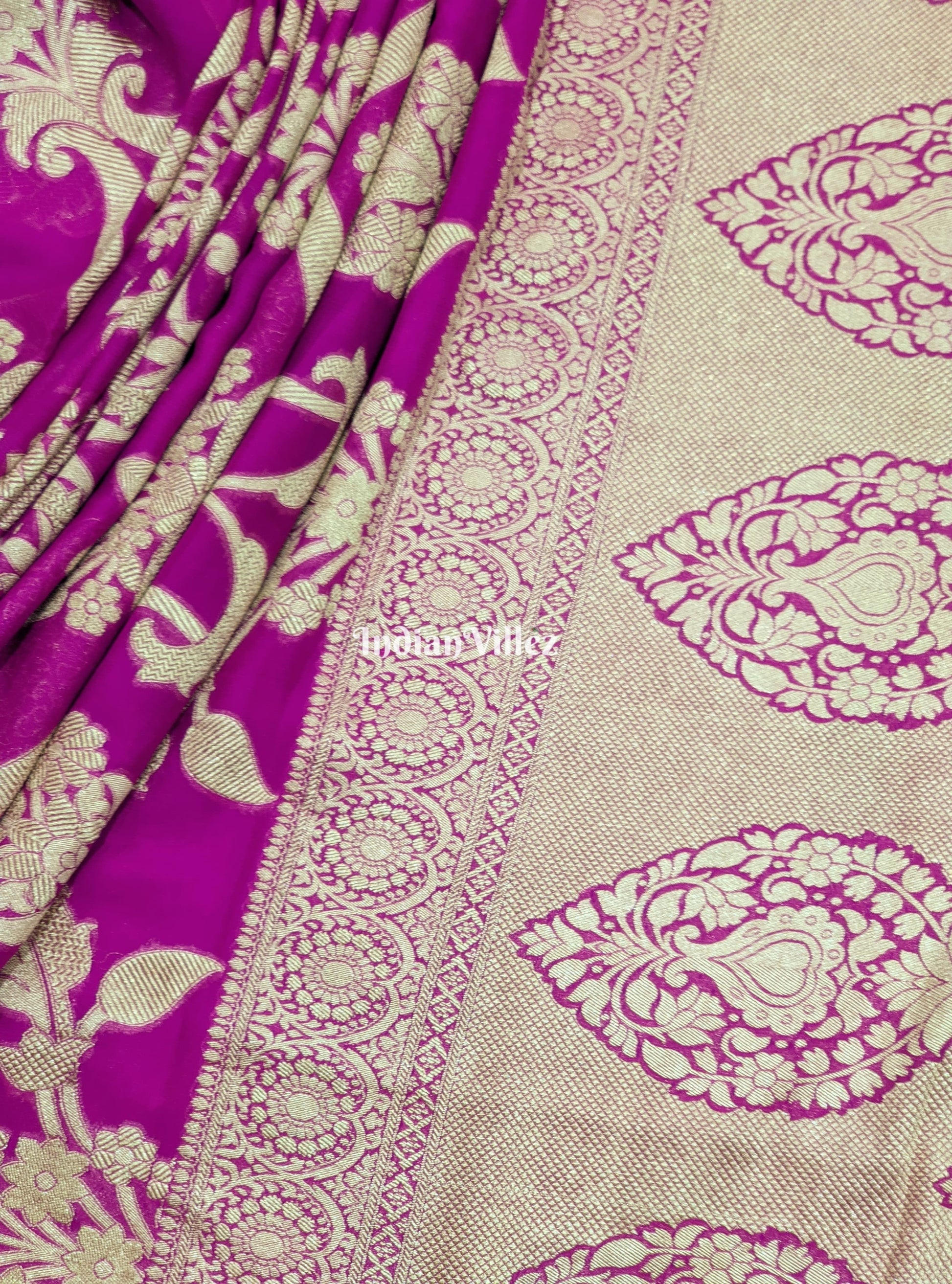 Purple Flower Theme Banarasi  Khaddi Georgette Saree