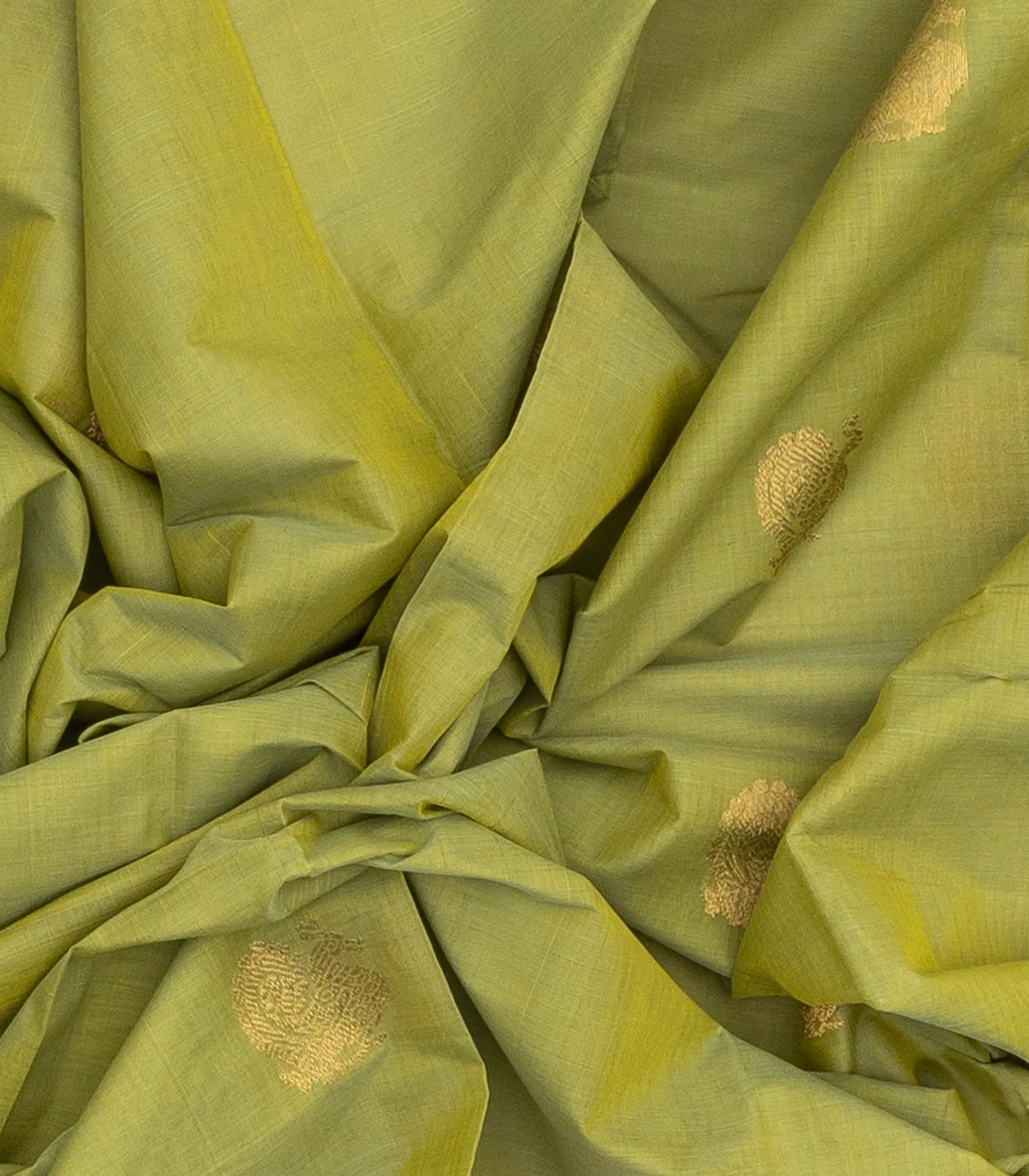 Cardamom Green Handloom Kanchi Cotton Saree With Annam Buttas