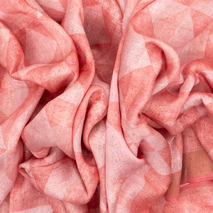 Peach Handwoven Linen Saree Printed With Geometric Motifs