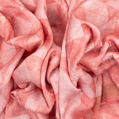 Peach Handwoven Linen Saree Printed With Geometric Motifs