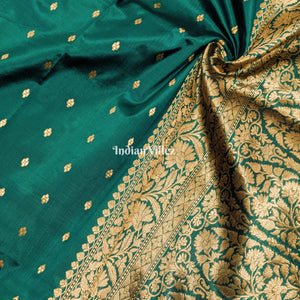 Bottle Green Handwoven Banarasi Katan Silk Saree