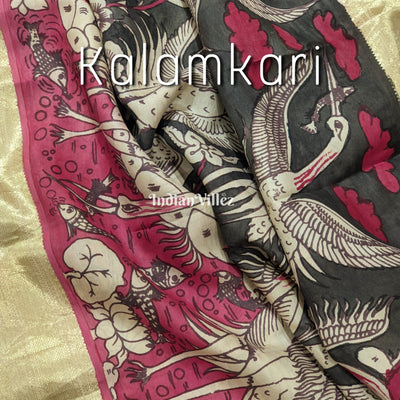Multicolour Hand-Painted Kanjivaram Silk Kalamkari Saree