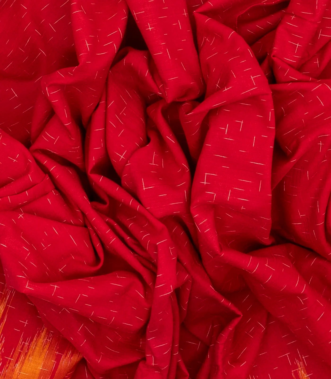 Red Handloom Orissa Cotton Saree With Yellow Border