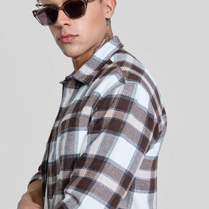 Brown Plaid Box Fit Flannel Shirt