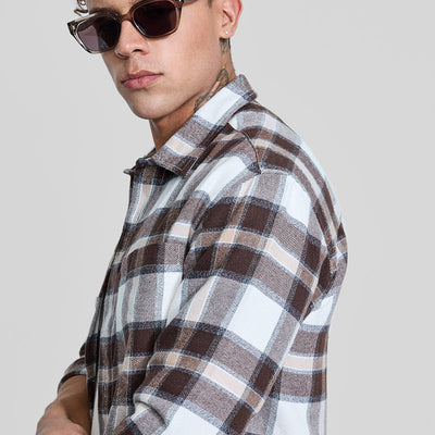 Brown Plaid Box Fit Flannel Shirt