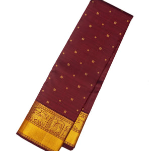 Maroon Handloom Kanchipuram Silk Saree With Annam Buttas