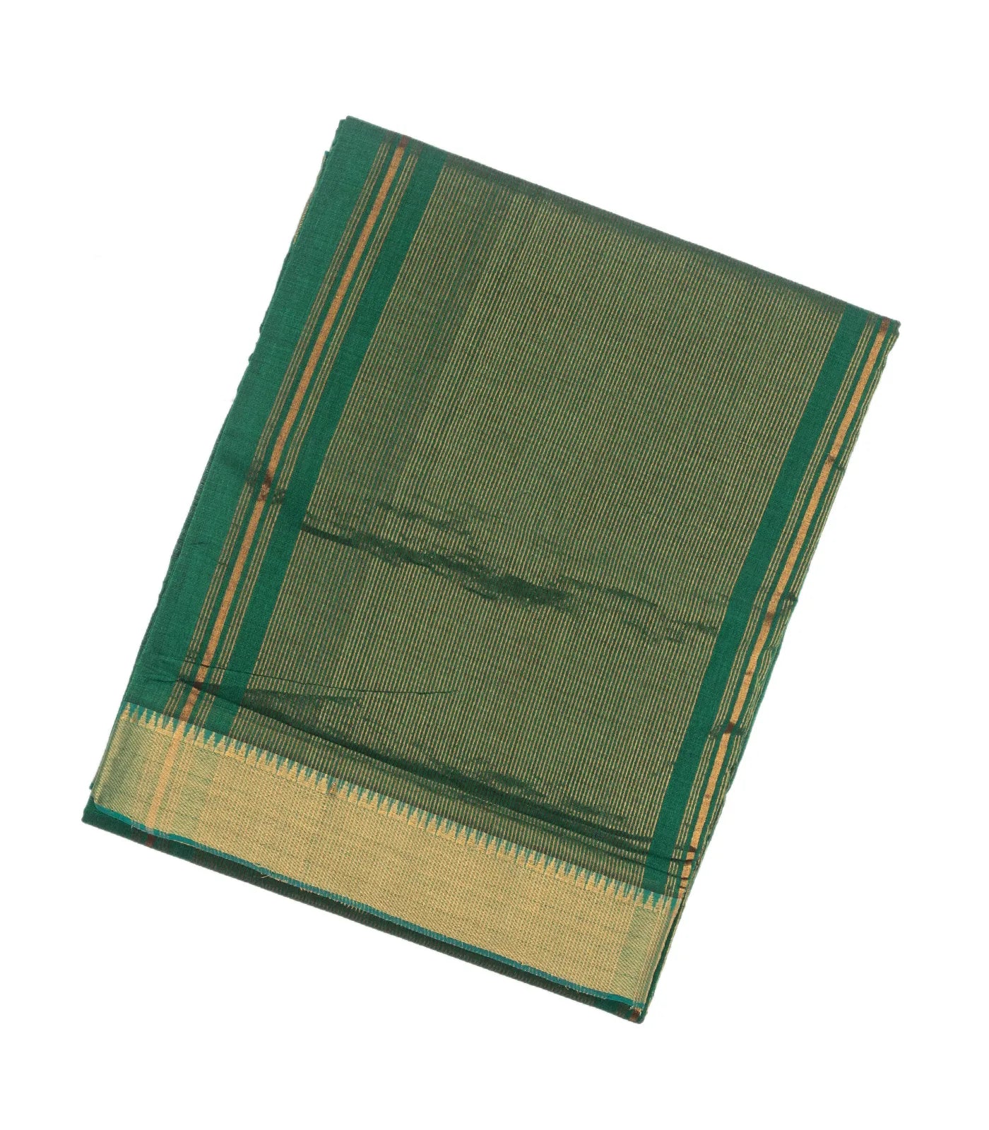 Dark Green Handloom Mangalagiri Cotton Saree With Zari Border