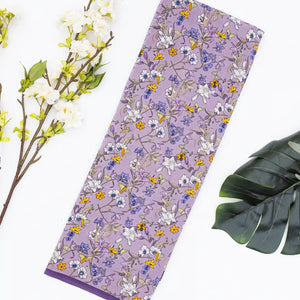 Lavender Woven Digital Printed Crepe Silk Saree With Floral Motifs