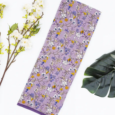 Lavender Woven Digital Printed Crepe Silk Saree With Floral Motifs