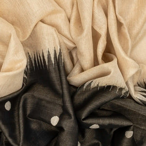 Cream Handloom Tissue Saree With Long Brown Border