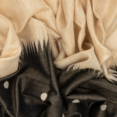 Cream Handloom Tissue Saree With Long Brown Border