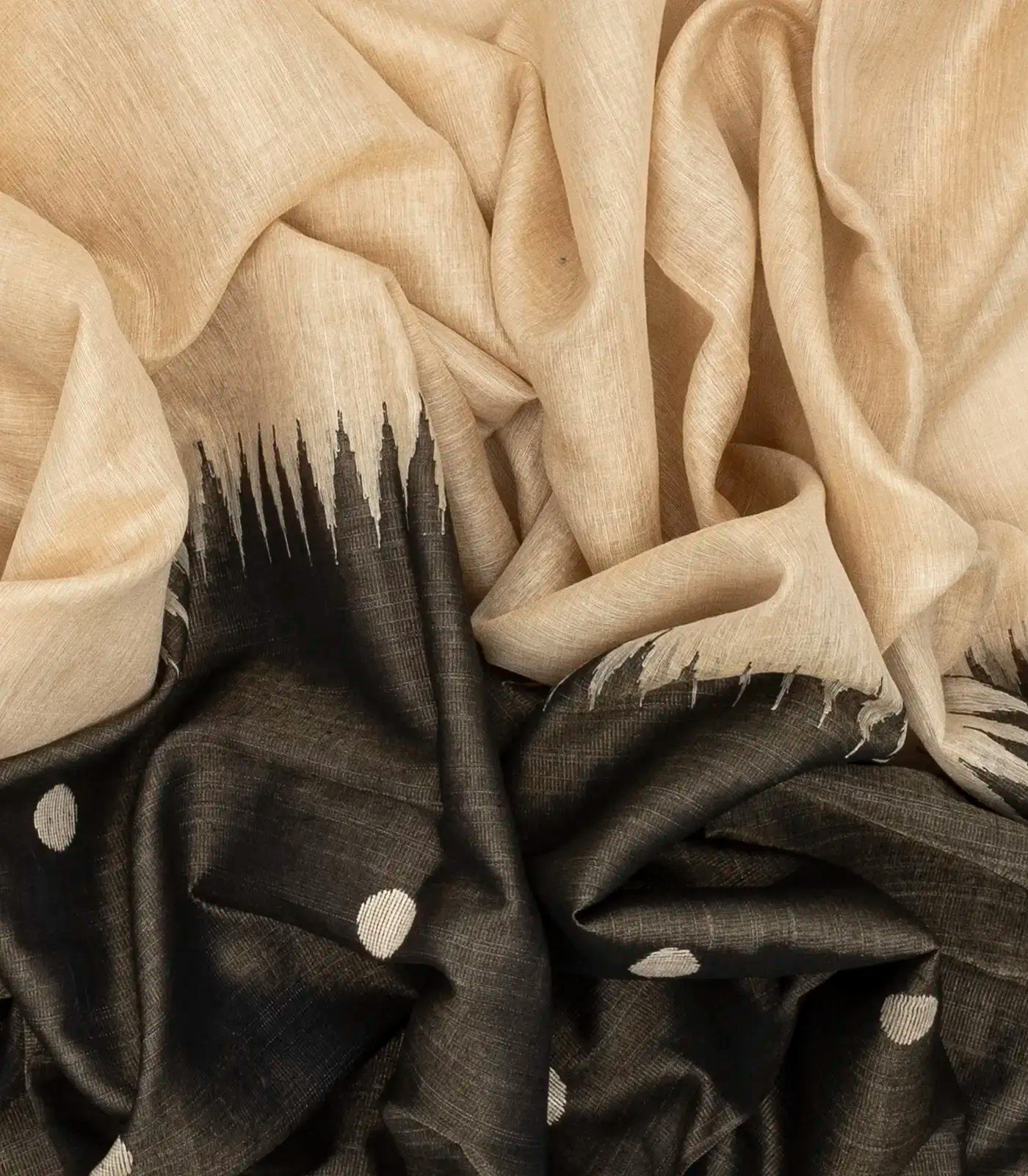 Cream Handloom Tissue Saree With Long Brown Border