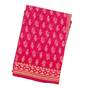 Pink Woven Jaipur Cotton Saree With Printed Beige Floral Motifs